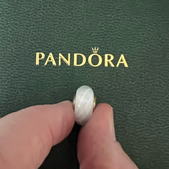 Pandora Shine White Waves Glass Charm w/18k Gold Plated Sterling Silver base - Picture 1 of 5